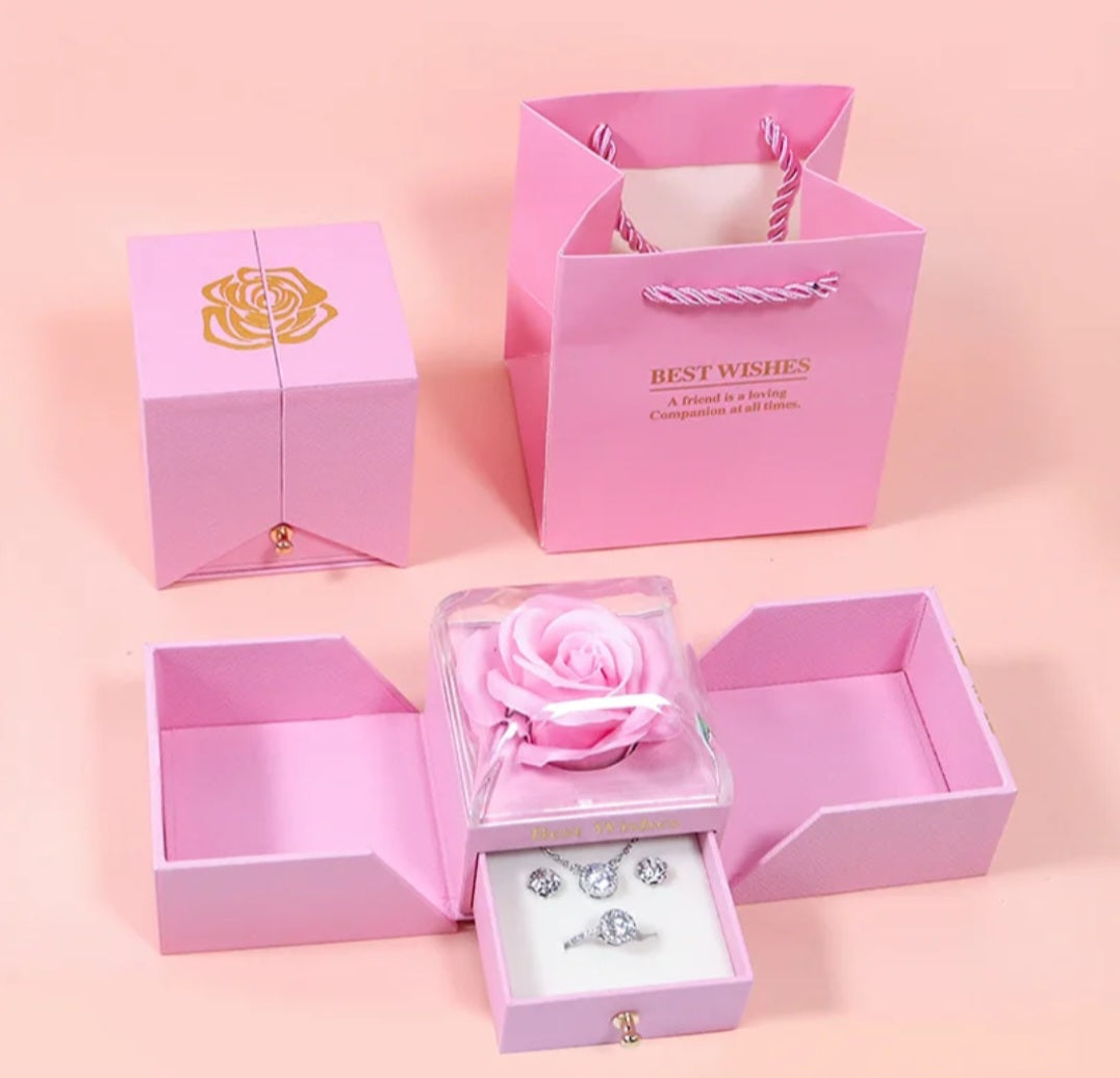 Coffret bijoux rose éternelle - carré