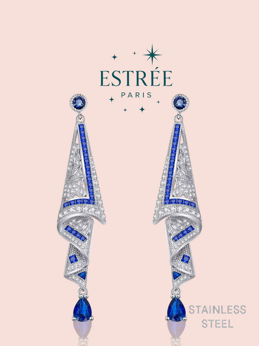 Boucles d'Oreilles Drapé Bleu