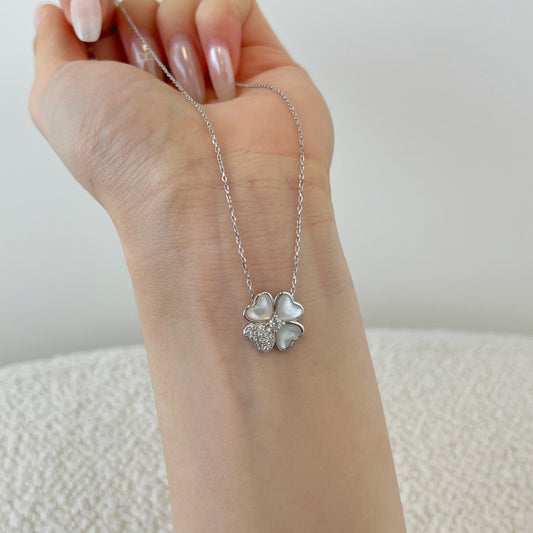 Collier Nacre Clover - Argenté