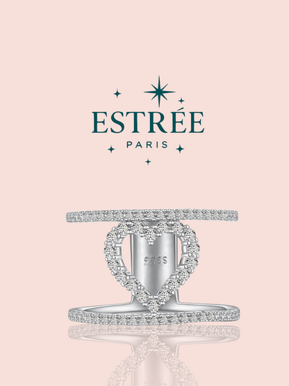Bague coeur argenté en zirconium et aargent 925  Estrée Paris