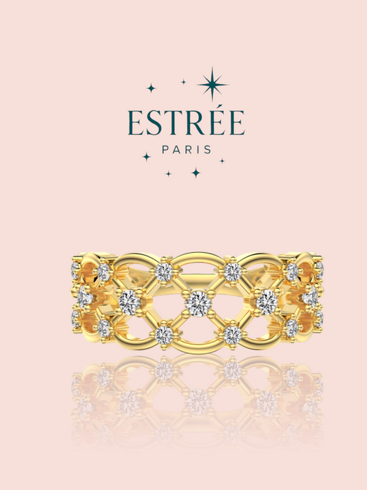 Bague diamond crossing dorée en zirconium Estrée Paris