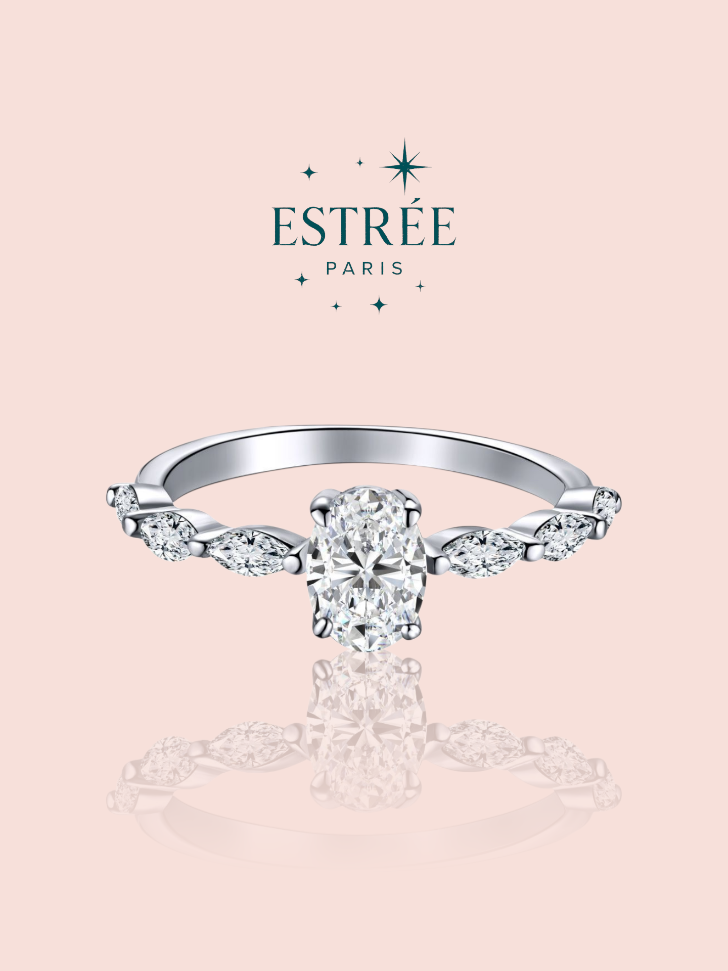 Bague solitaire ovale en zirconium et argent 925 Estrée Paris