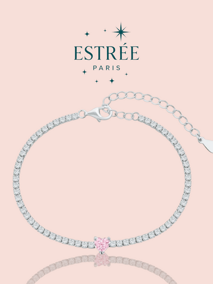 Bracelet little heart en zirconium rose et argent 925 Estrée Paris