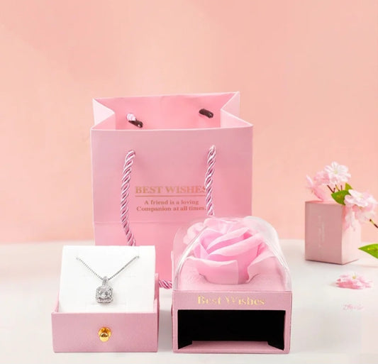 Coffret bijoux rose éternelle - carré